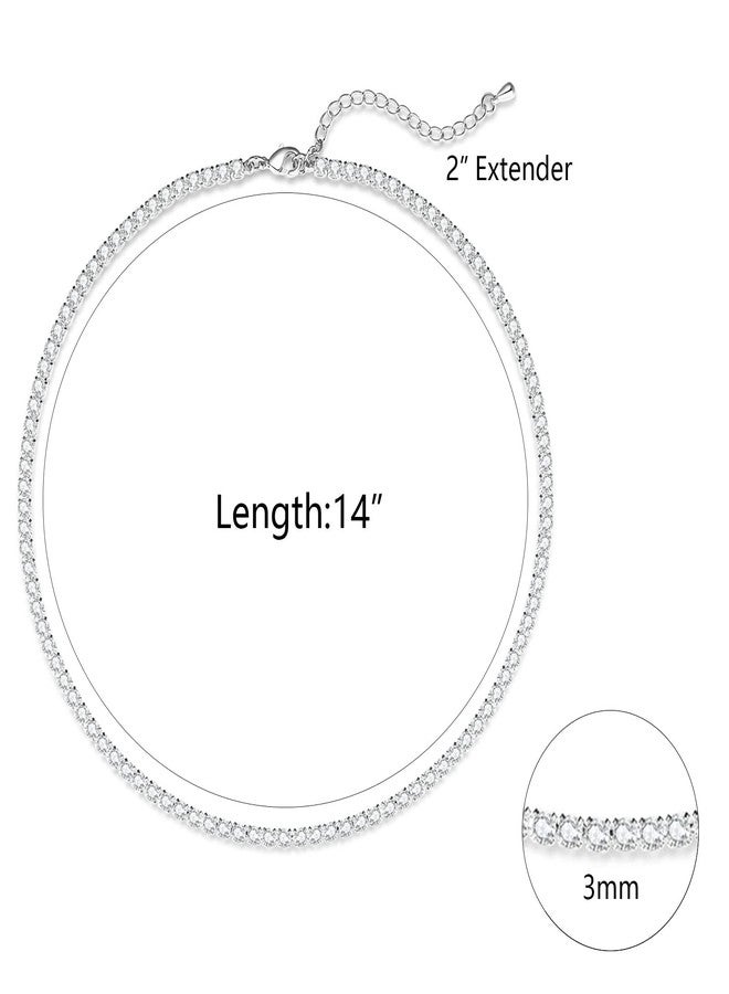 Zeffy Tennis Necklace for Women 18K Silver Plated Rhinestone Choker Necklaces Dainty Zirconia Cut Faux Diamond chain Wedding Jewelry for Women - Image 5